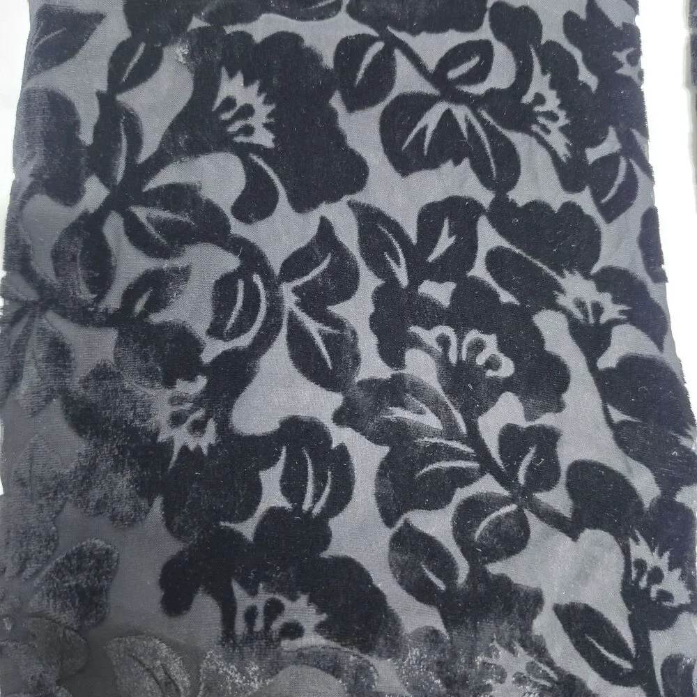 Vintage ADG Black Burnout Velvet Silk Floral Scarf Rectangle 8